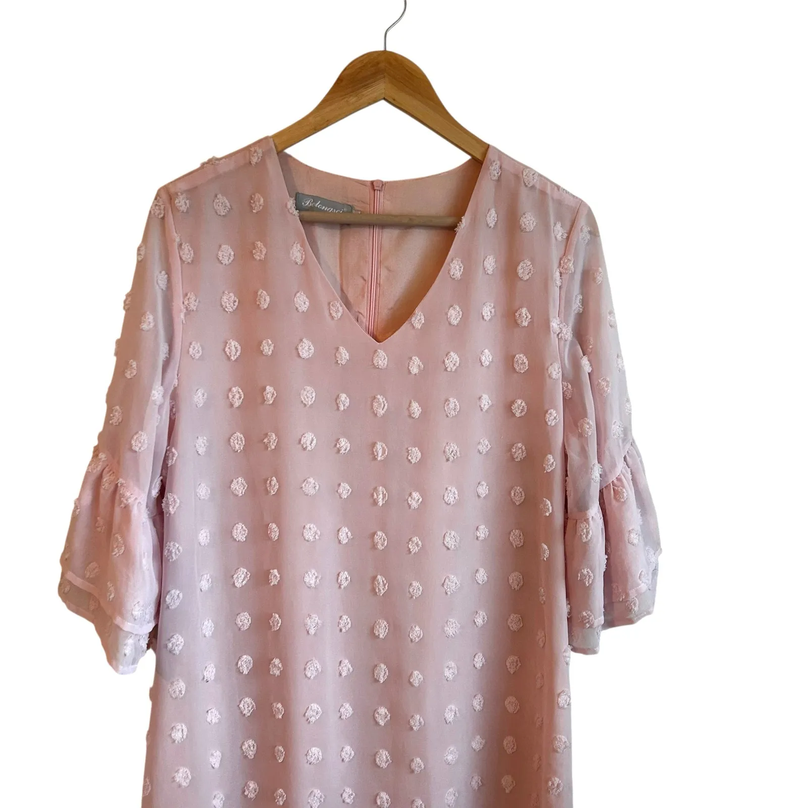 Belongsci Women Mini‎ Dress L Pink 3D Distressed Dots Chiffon Romantic Cottage Size L - Image 5