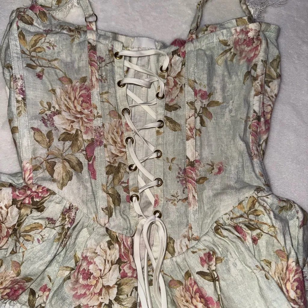 V. Chapman Sorrento Bustier corset floral lace ruffle blouse top Size 4 - Image 3