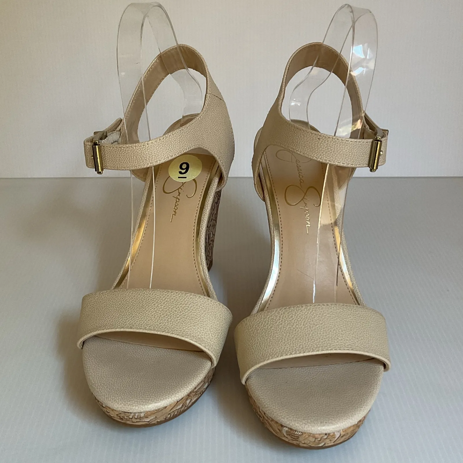 Jessica Simpson Cork Wedge Heels Size 9M Beige Ankle Strap Sandals Floral - Image 3