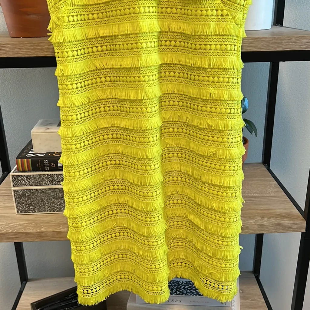 J Crew Yellow Fringe Tiered Lace Sheath Sleeveless Dress, 2 - Image 4