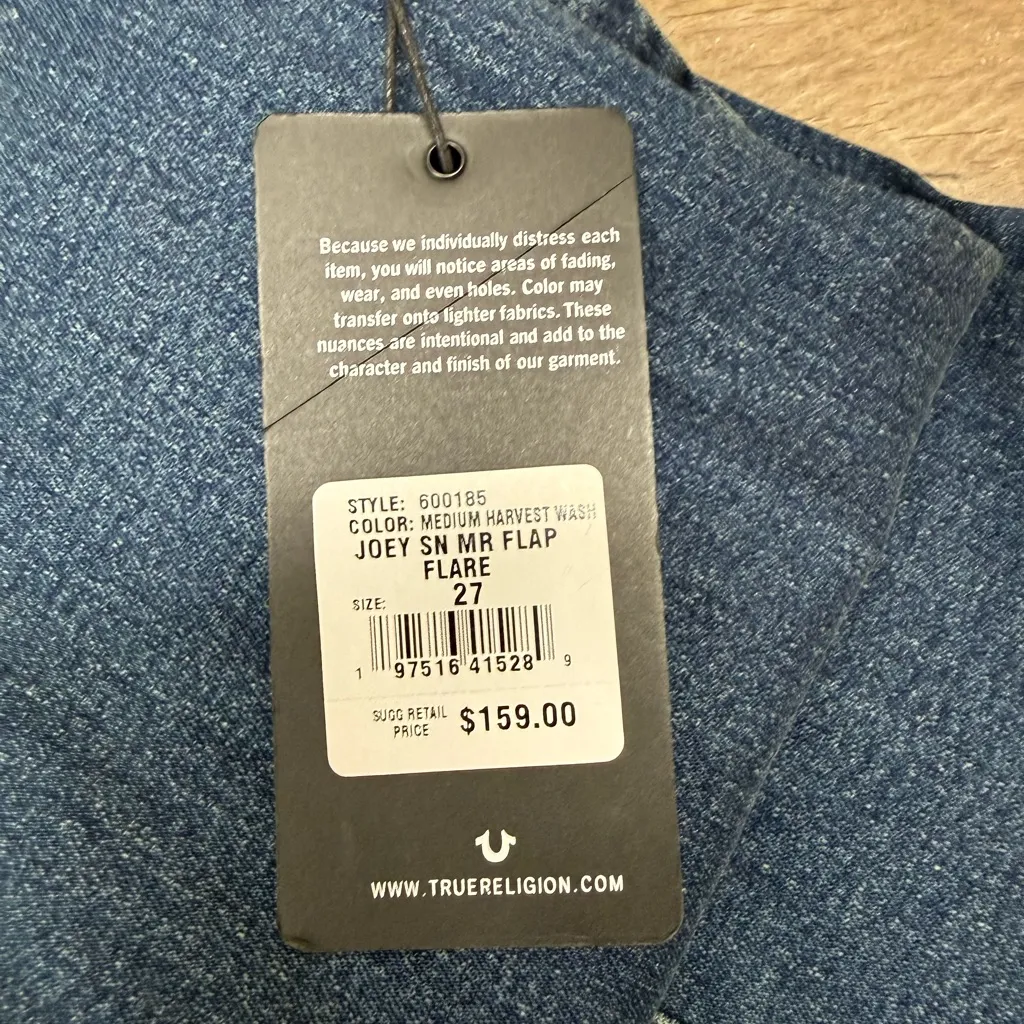 True religion JOEY MID RISE BIG T FLARE JEAN size 27 NWT - Image 5