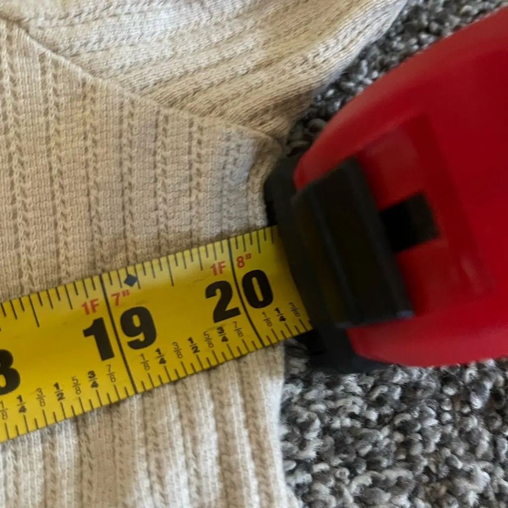 Denim & Co Cream Ribbed V Neck Lace Trim 3/4 Sleeve Shirt L Size L - Image 8