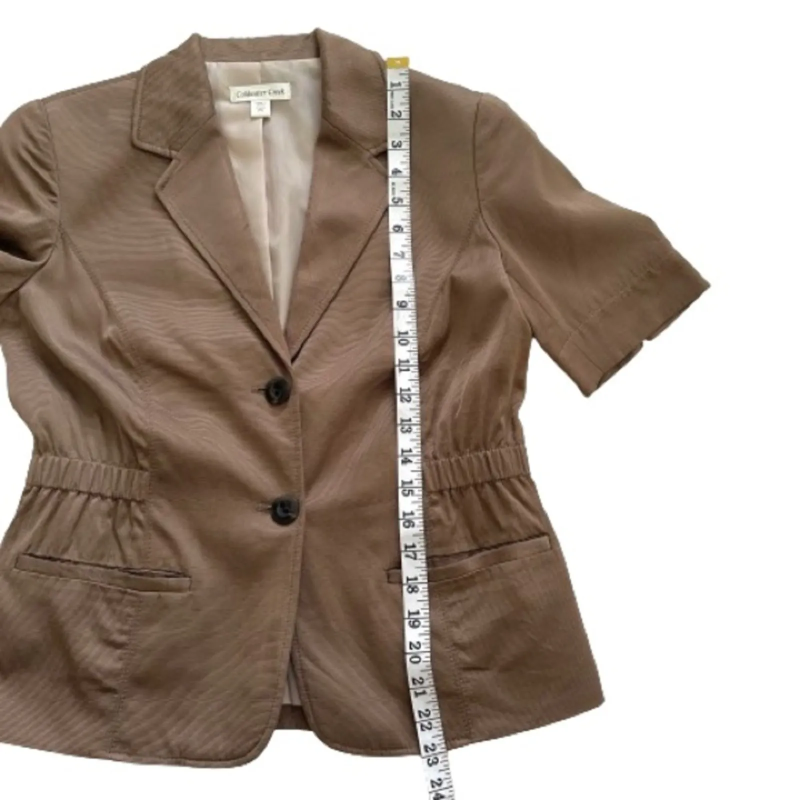 Coldwater Creek Blazer Brown Tan Short Sleeve Pockets Lined Career Size 6 Petite - Image 10