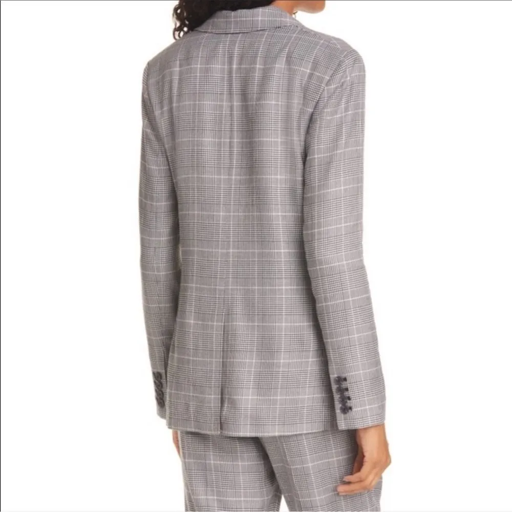 ATM Anthony Thomas Melillo Houndstooth Glen Plaid Blazer Lightweight Jacket 8 Gray - Image 2