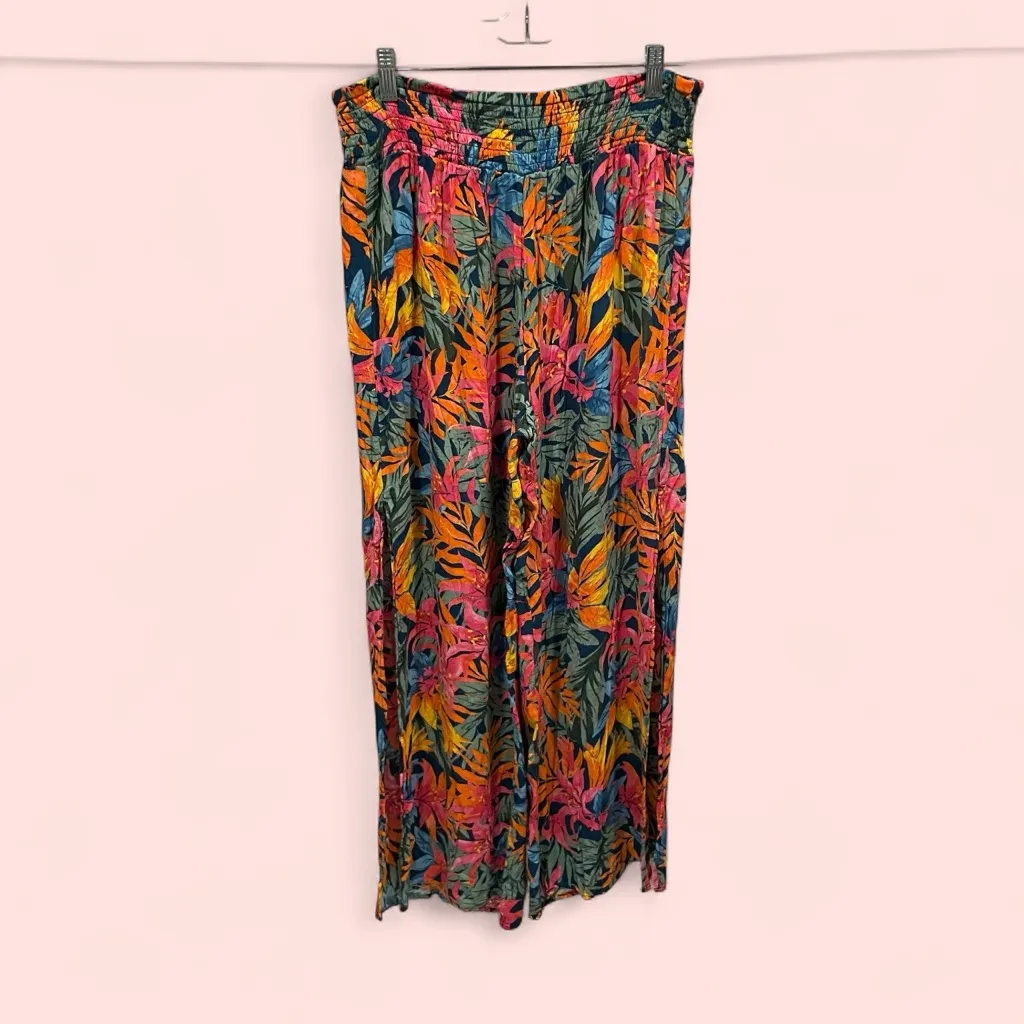 Cute flowy tropical beach pool coverup swim party pants side slits wide waist - Image 2