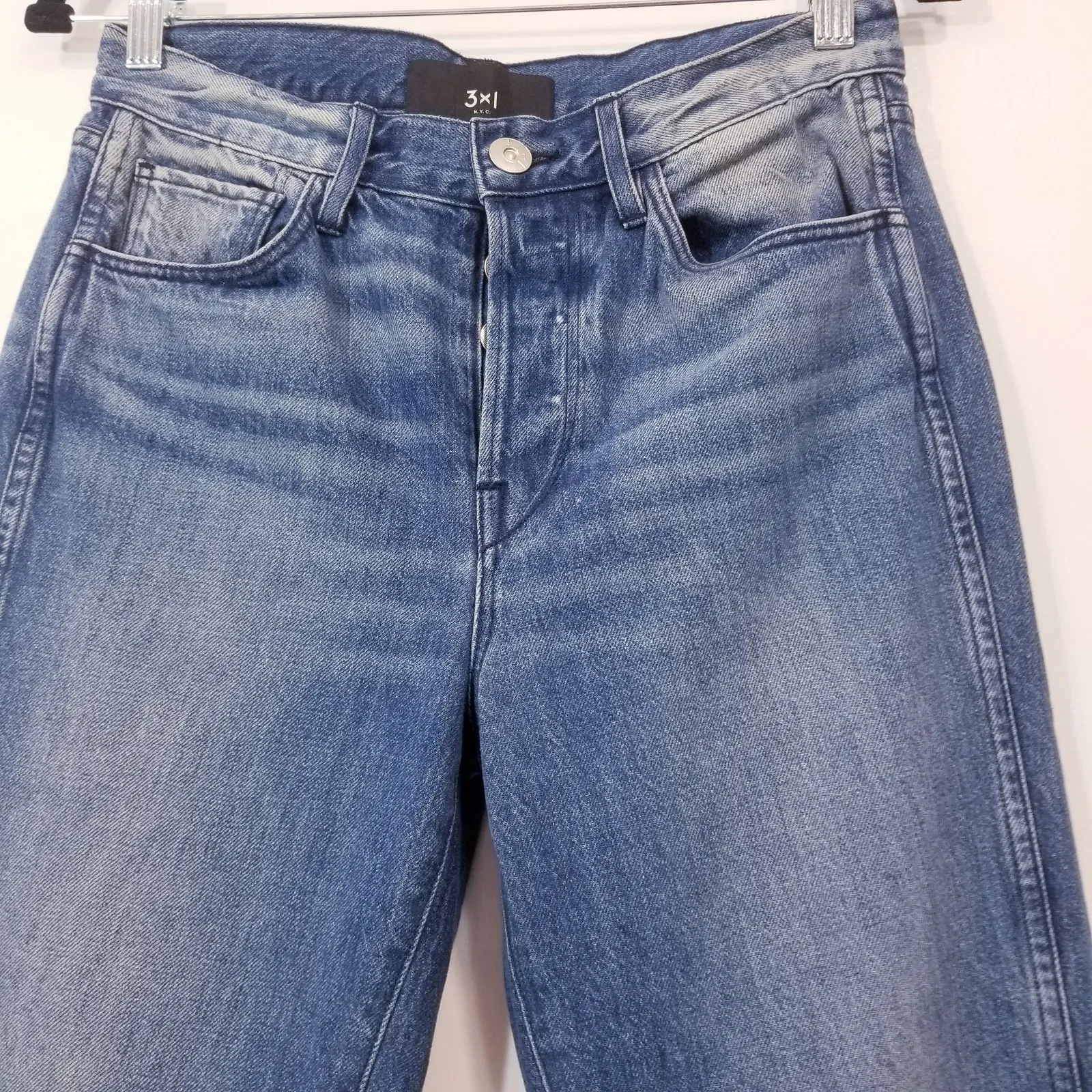 3x1 NYC Women size 27 ISLA High Rise Blue Jeans Frayed Hem Ankle Straight Leg - Image 9