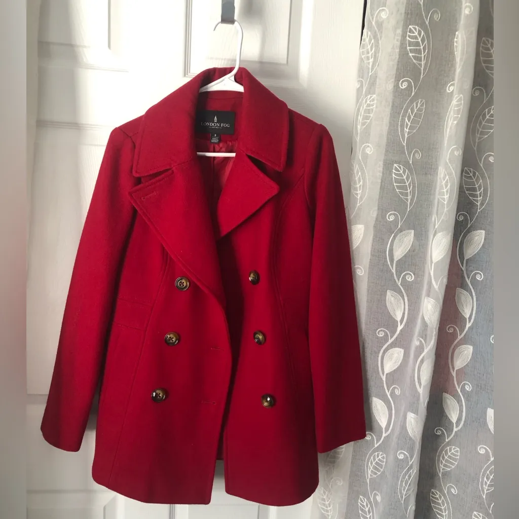 London Fog Women's 63% Wool Blend Double Breasted Pea Coat Jacket sz S pockets - Image 10