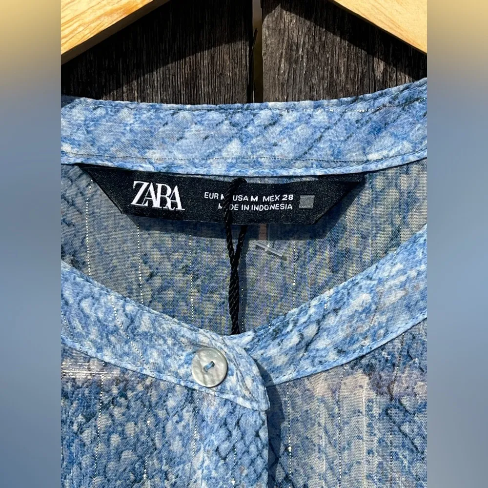 Zara Women’s Blue Semi -Sheer Snake  Print Shirt Dress NWT - Image 12