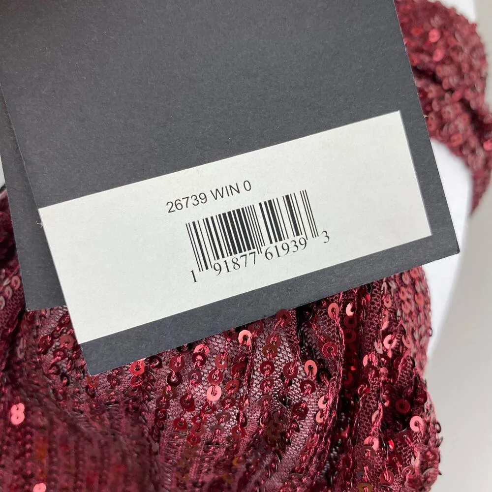 Mac Duggal Wine Sequined Criss Cross Cutout Long Sleeve Gown Size 0 $498 26739 - Image 13