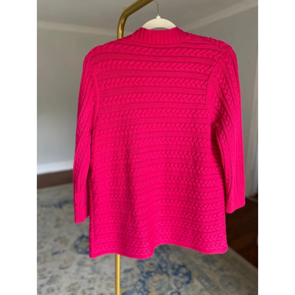 Talbots Knit Cardigan Hot Pink Open Front Sweater Autumn Winter Preppy Cozy Warm - Image 3