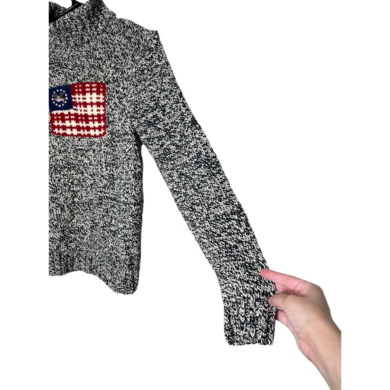 AMERICAN LIVING‎ Turtleneck Sweater Womens S Marled Flag Eagle Knit Patriotic - Image 4
