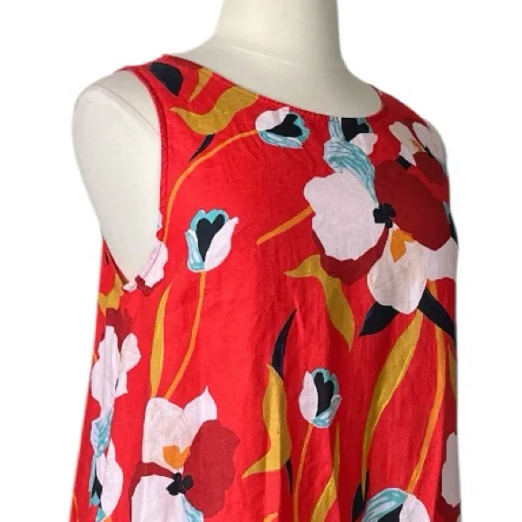 Sigrid Olsen Dress Sleeveless A-line 100% Linen Red White Floral Women’s Size XL - Image 6