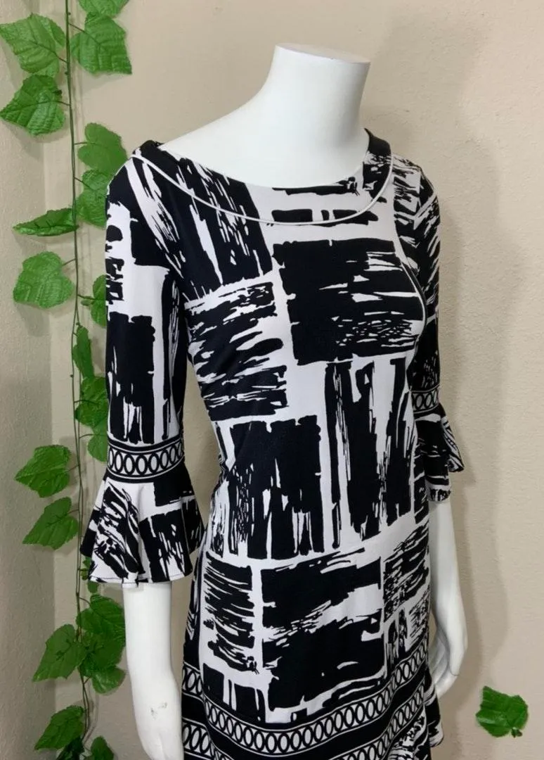 Maxazria Black White Bell Sleeve Dress - Image 7