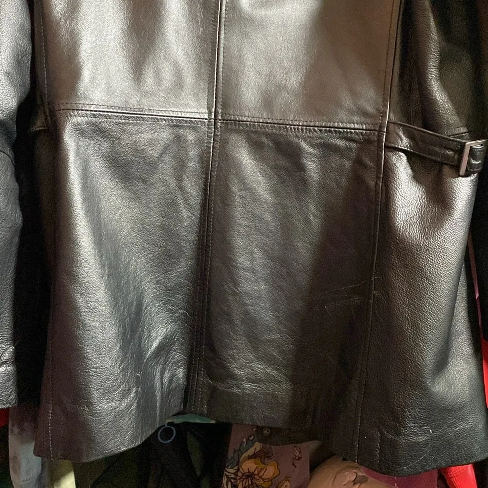 Massini Vtg Leather Jacket - L Hooded, Faux Fur Black Full Zip - Image 8