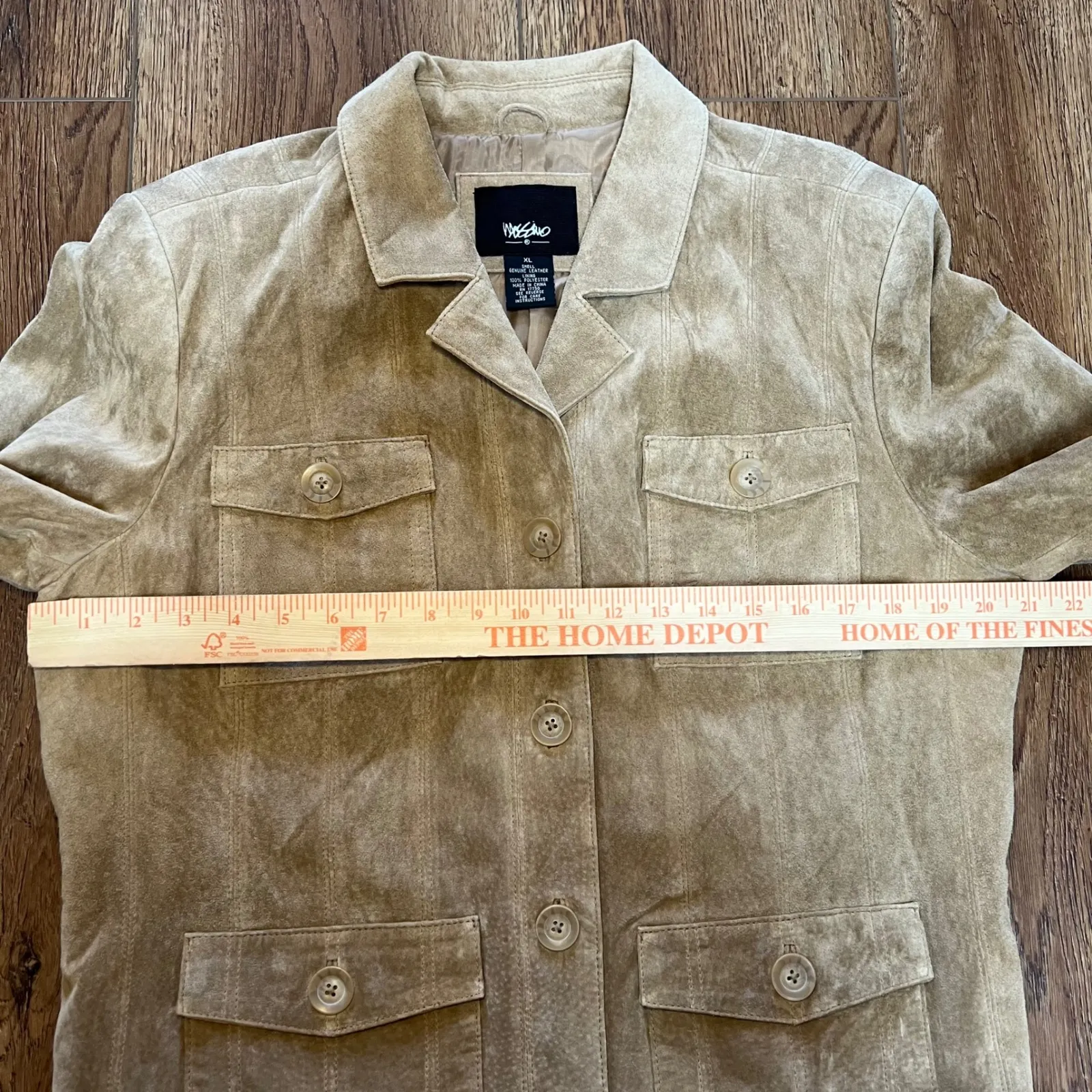 Mossimo Genuine Leather Suede Button Front Womens XL Utility Chore Jacket Beige Tan - Image 6