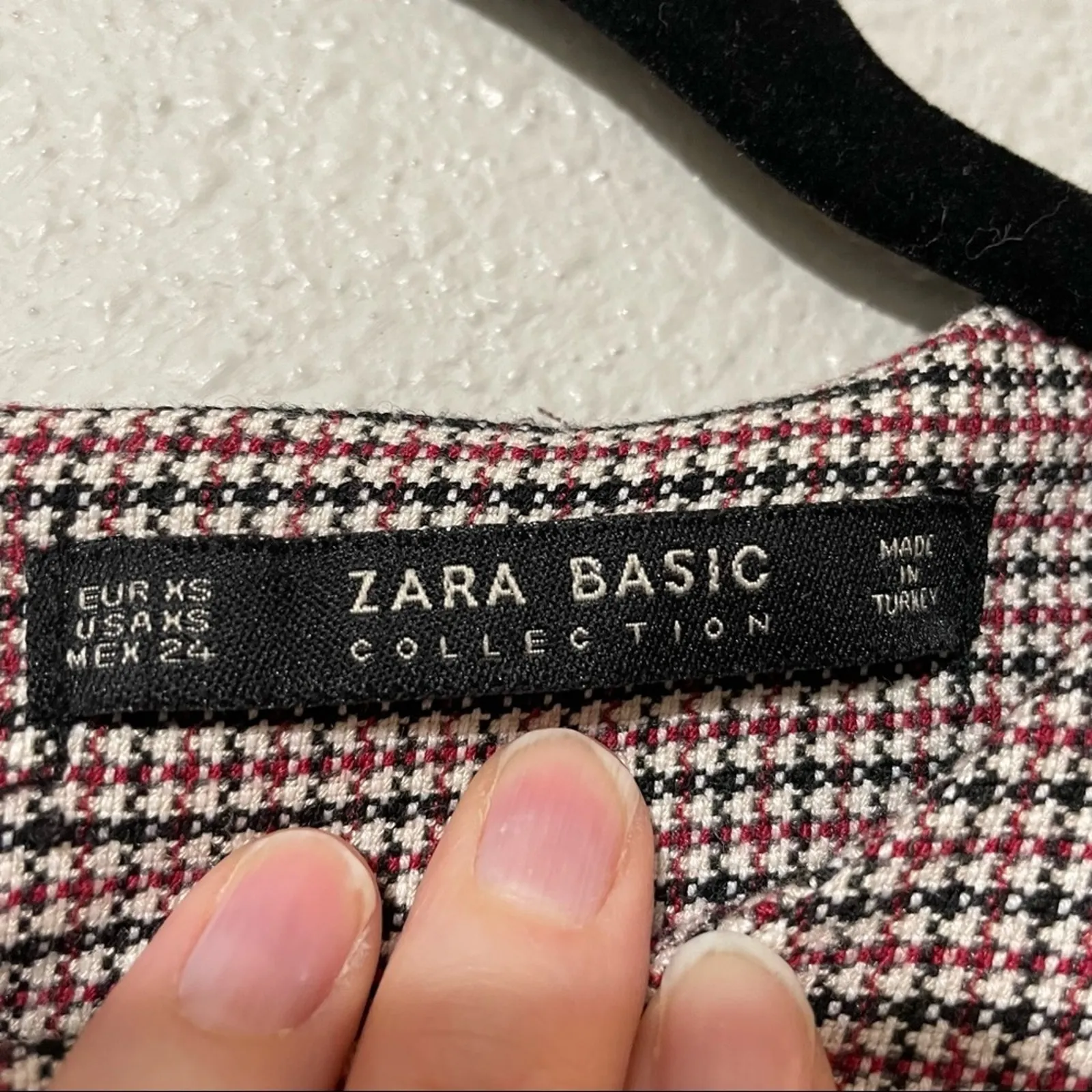 Zara Black White Red Plaid Ruffled Back Mini Shift Dress XS Academia Fall Preppy - Image 7