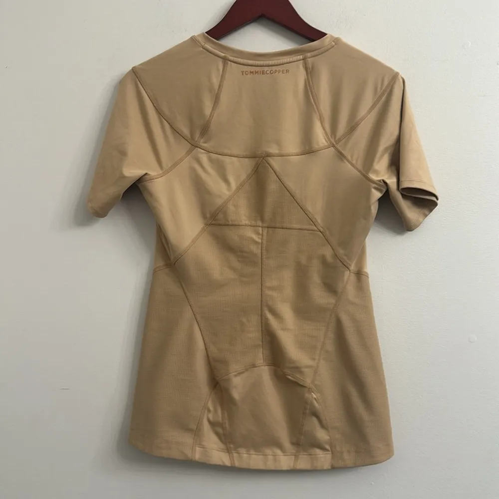 Tommie Copper Womens Short Sleeve V Neck Compression Shirt with Front Zipper L Tan Size XL - Image 4
