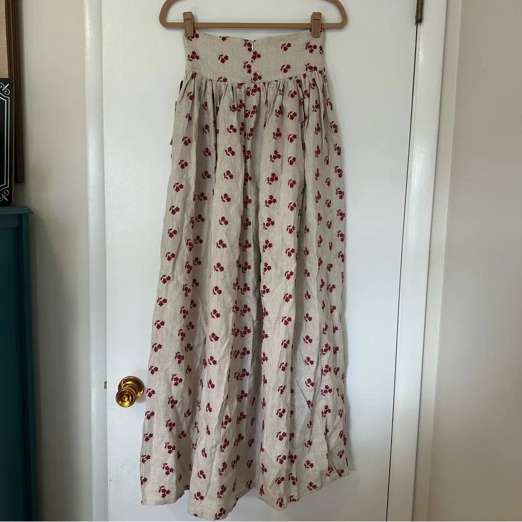 Dos Marquesas Baya Del Bosque Embroidered Linen Ankle Skirt Womens Small New - Image 10
