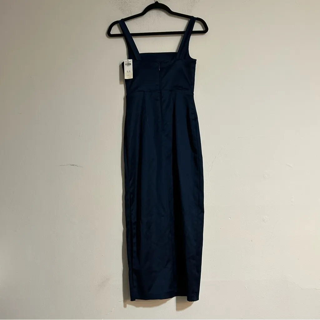 Abercrombie & Fitch Sculpting Stretch Satin Midi Dress Navy Size XS Petite New - Image 5