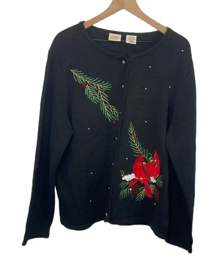 Classic Elements Woman Holiday Sweater Black Cardigan size 20-22W - Image 1