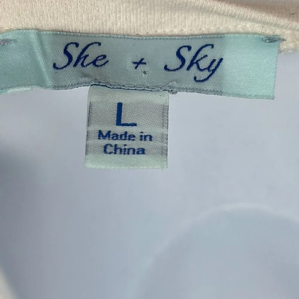 Eyelet Ruffle Flounce Sleeve Blouse Shirt Top Solid White Tee T-Shirt Large - Image 6