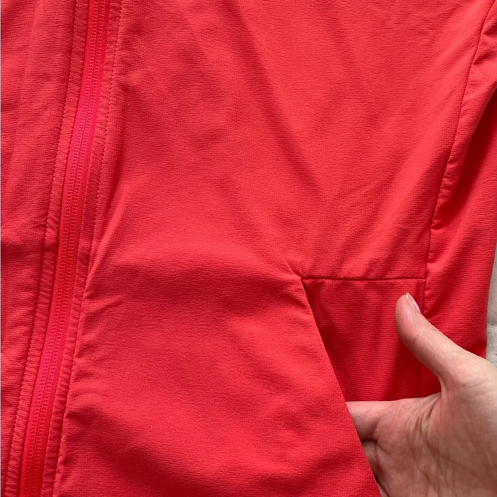 Adidas orange coral hooded lined full zip nylon logo pockets windbreaker, size M - Image 16