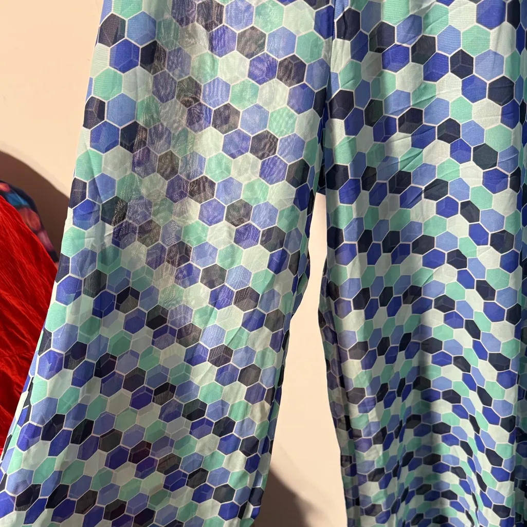 Women’s Small Bar lll Blue Aqua Hexagon Sheer Swim Bikini Cover Up Pants NWT - Image 2