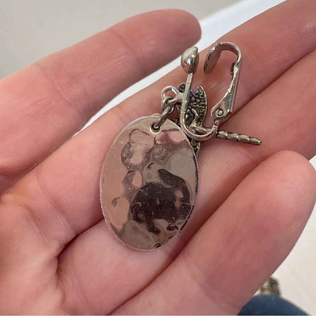 Silver Tone Green Blue Dragonfly Clip On Earrings Womens Jewelry - Image 5