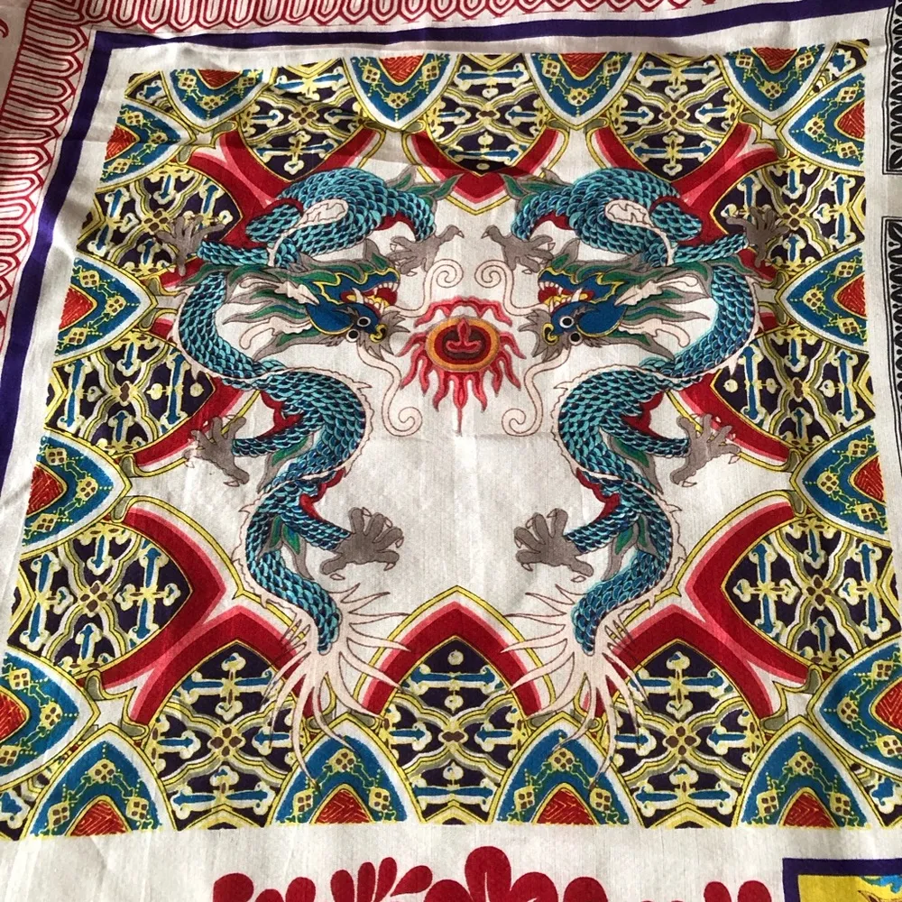 Silk Patchwork Dragons Scarf 44”x44” - Image 8