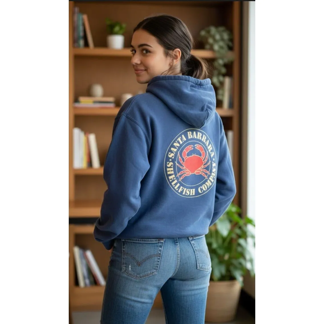 HANES Brandy Melville Vibe Blue Hoodie w/Santa Barbara Shellfish Company Medium - Image 2