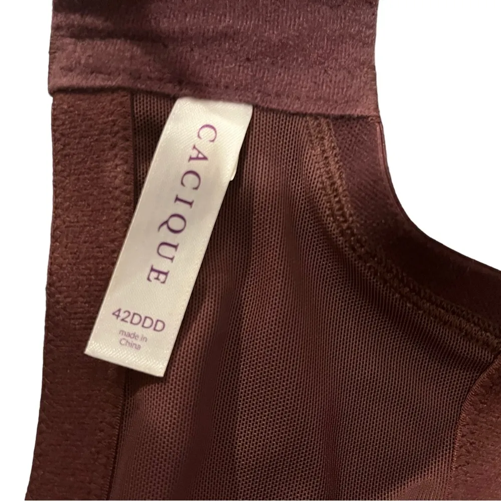 Cacique Full Coverage Lace Overlay Rich Brown Wide Adjustable Straps Bra 42DDD - Image 5