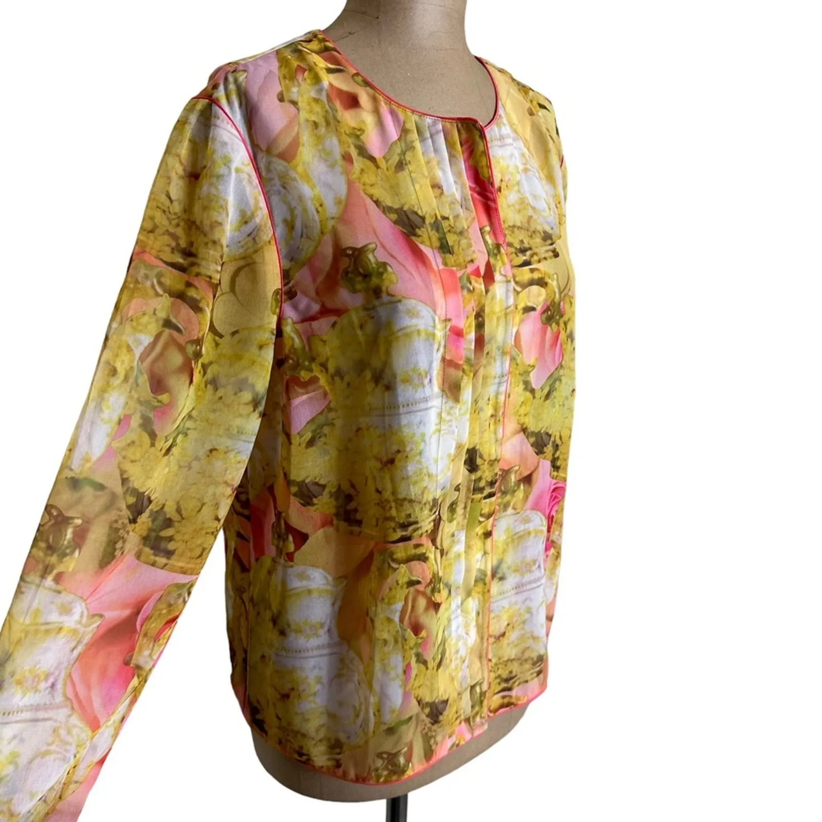 Ted Baker Blouse Sheer Pink Floral Button Front Long Sleeve - Image 6