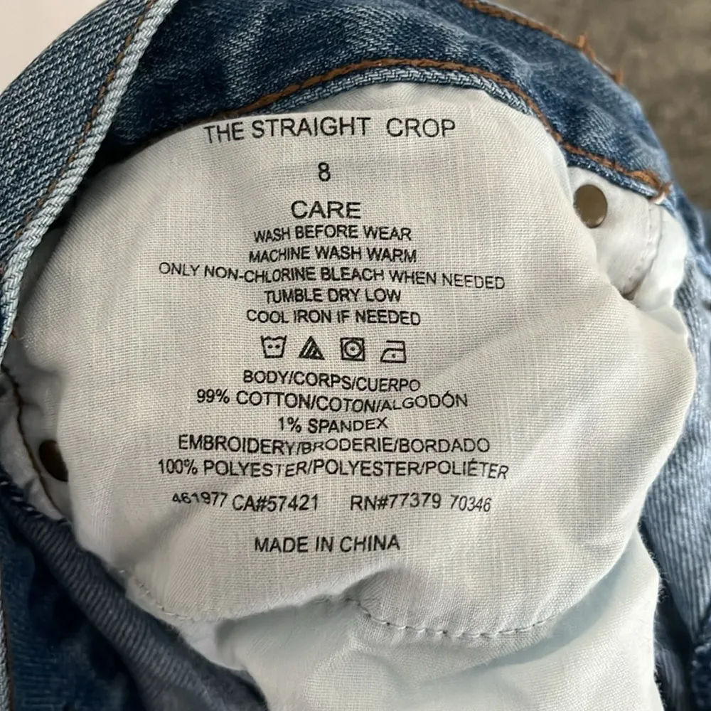 Ann Taylor the Straight crop mid wash jeans with embroidery in size 8 - Image 5