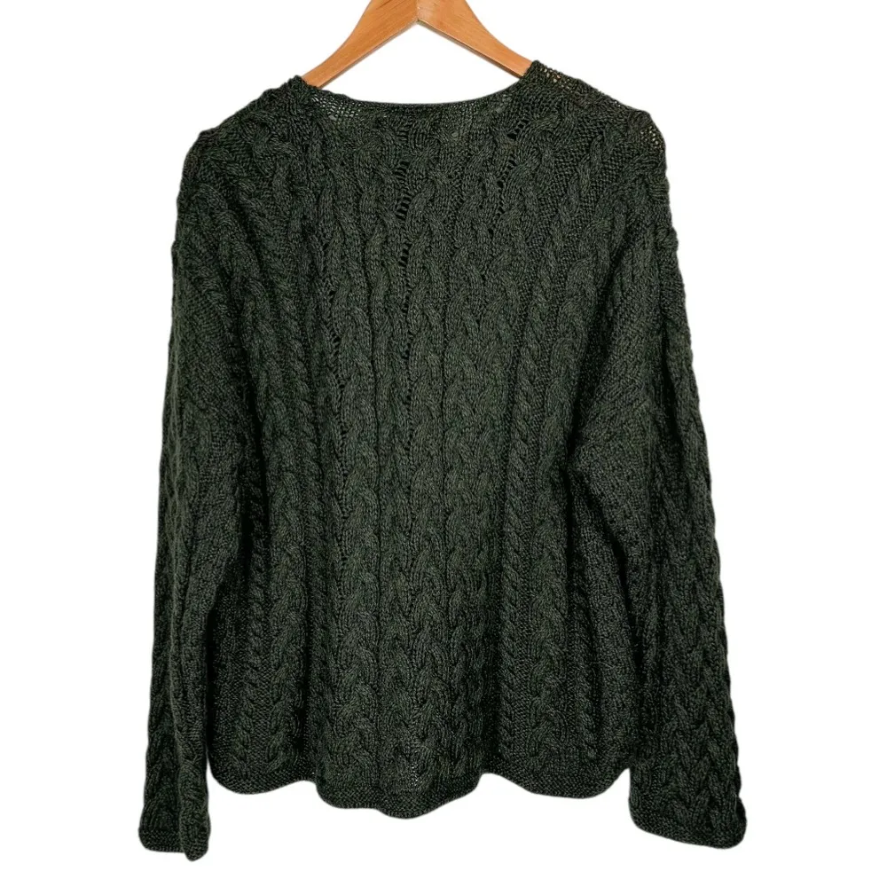 Carriag Donn Ireland Wool Fisherman Knit Sweater Cardigan Sz Large Green - Image 2