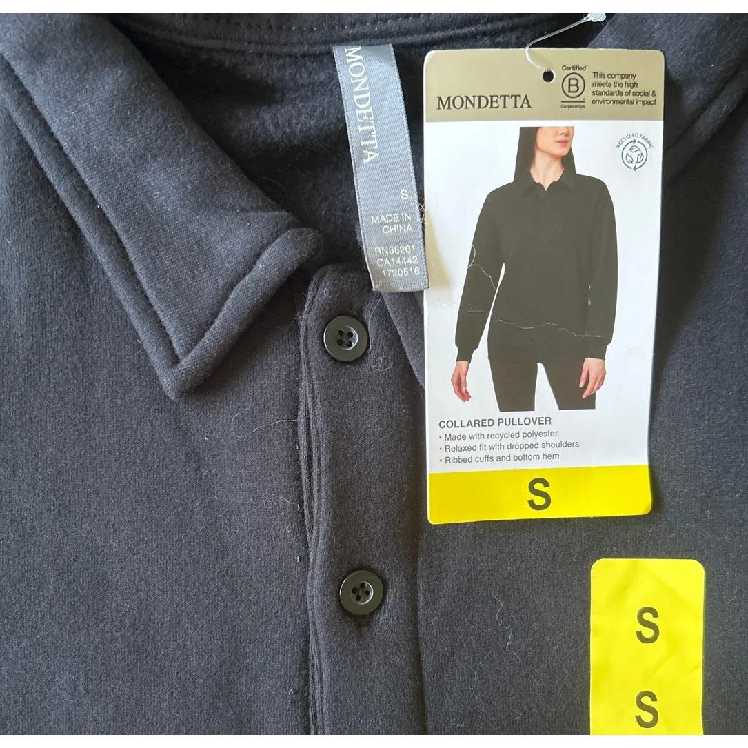 Mondetta  Womens  Black Collared Fleece Pullover Small - Image 3