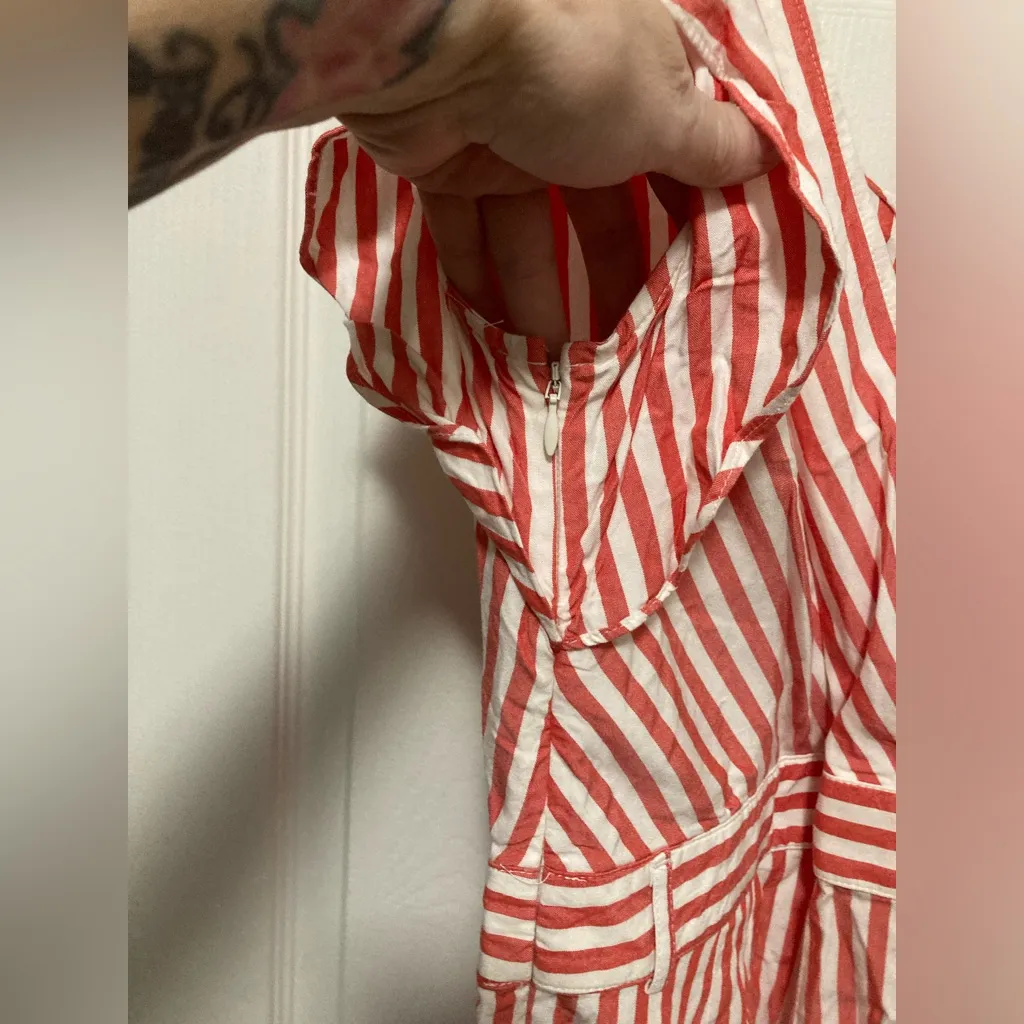 LOFT Coral Red & White Striped Romper - Image 9