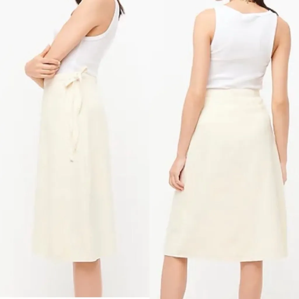 J. Crew Garment Dyed Wrap Skirt Midi Side Tie A-Line Cotton Lyocell Cream Size L - Image 7