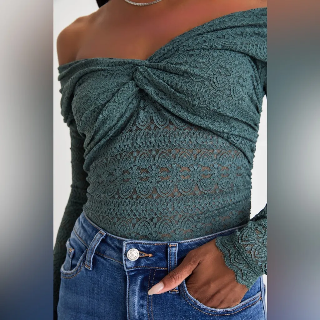 Free People Hold Me Closer Sage Green Lace Long Sleeve Top - Image 8