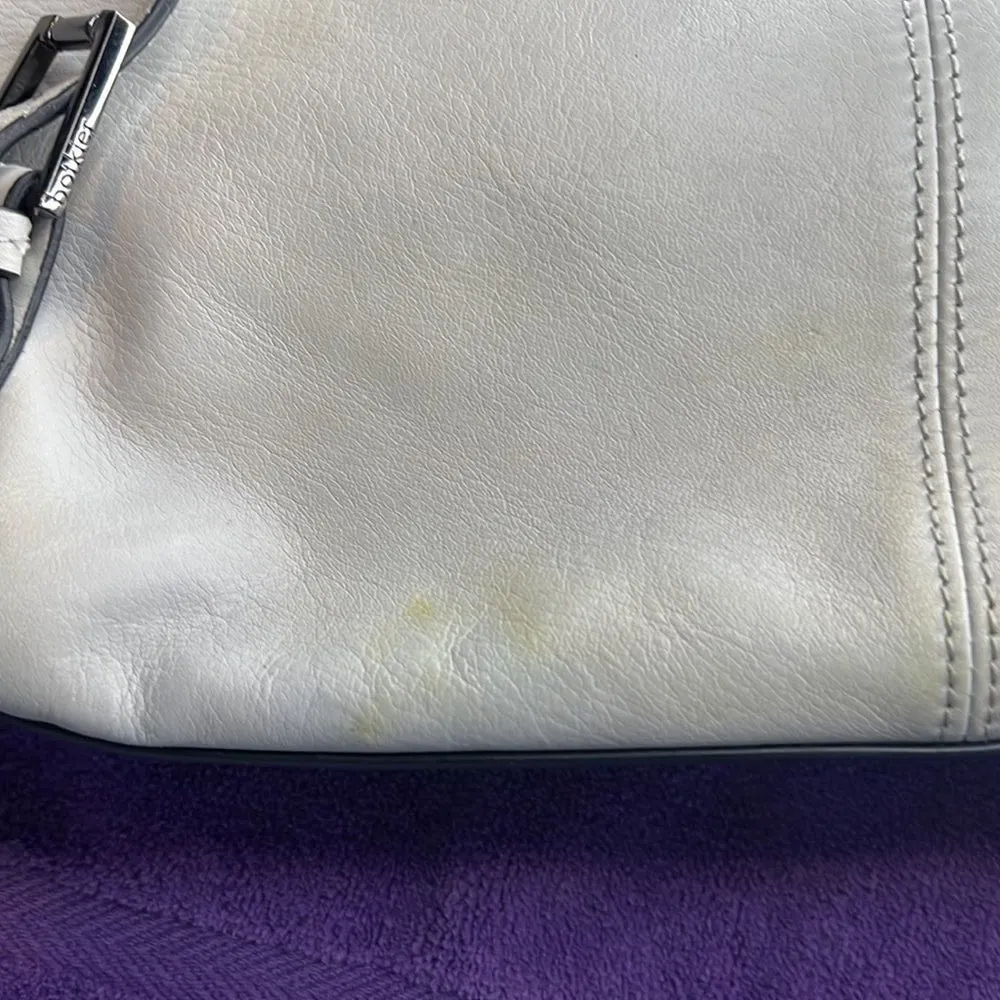 Botkier backpack white leather silver colored studs lots of zippered pockets EUC - Image 13