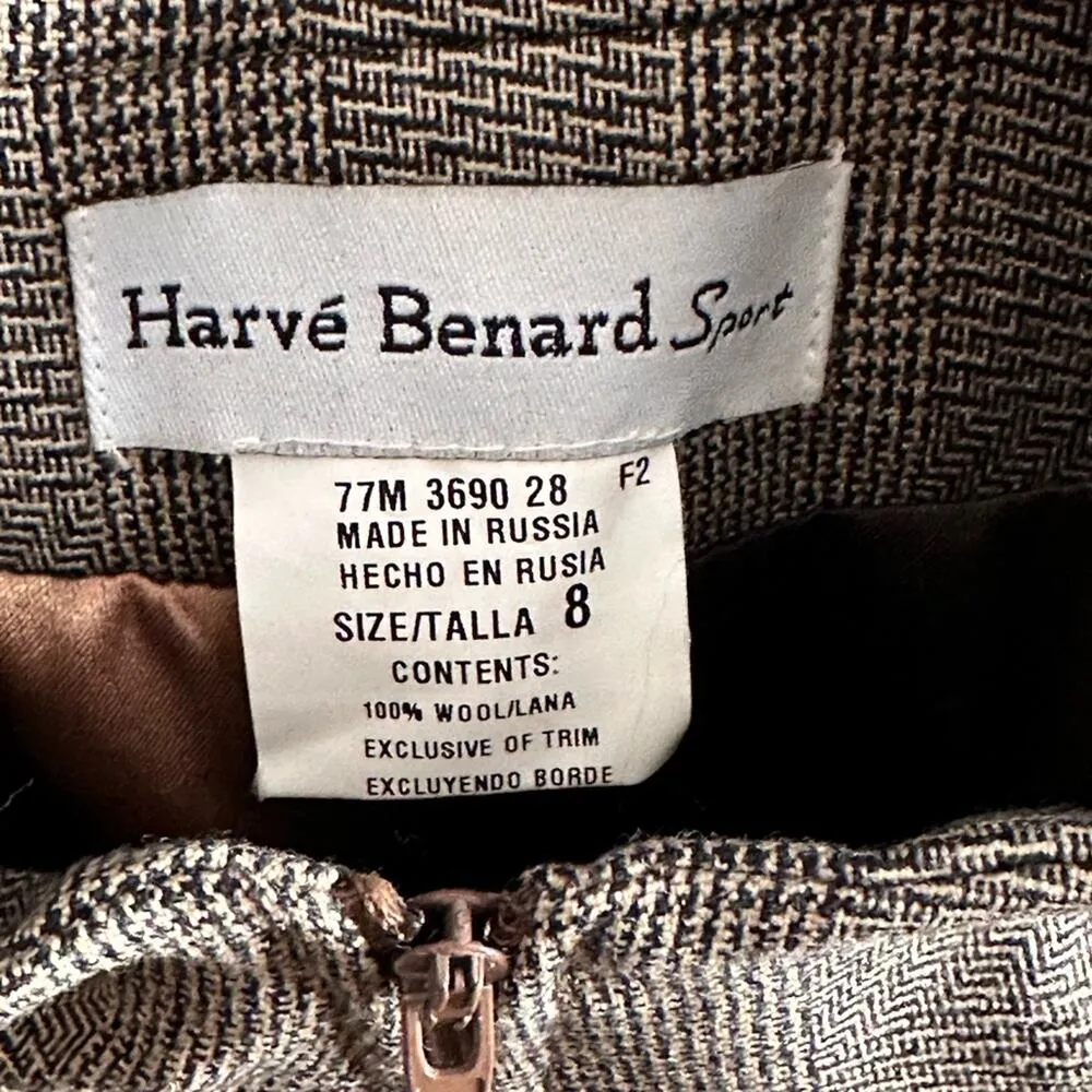 Vintage Herve Bernard Wool With Leather Trim Suit Set Brown Size 8 - Image 9