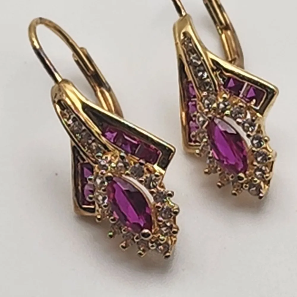 Masterpiece Diamonds Gold Plated Sterling Silver Ruby & White Sapphire Earrings Pink - Image 6