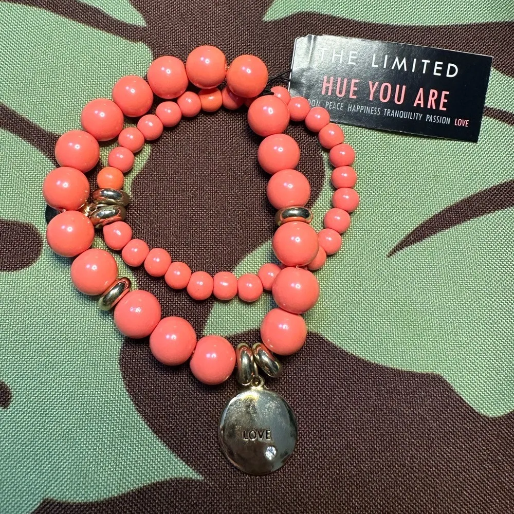 The Limited Coral Beaded Stretch Bracelets Love Charm Set of 2 Women - Image 2