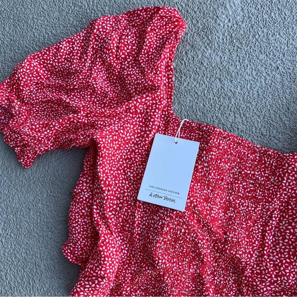 NWT | & Other Stories | Small | Red floral crop top with balloon bubble sleeves - Image 5