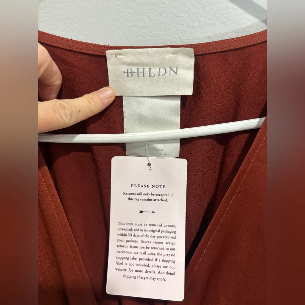 NWT Anthropologie BHLDN Women Leila Deep V Neck Flutter-Sleeve Satin Rust Gown 4 - Image 11