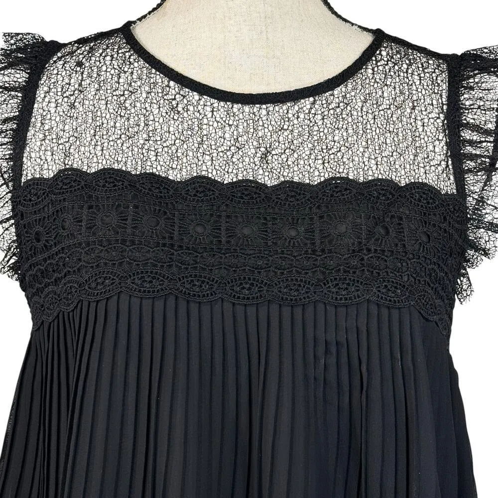 Zara Basic Collection Small Top Sleeveless Lace Accordion Pleats Lined Keyhole - Image 2