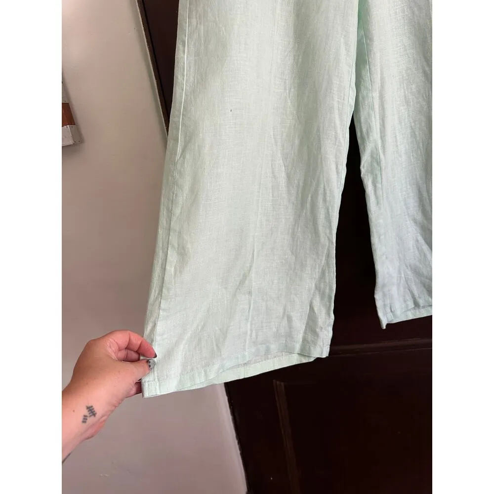 EILEEN FISHER | Mint Green Linen Wide Leg Ankle Length Pants | Size 0 - Image 3