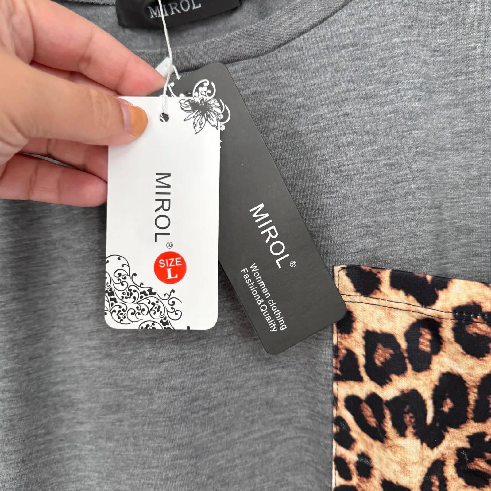 MIROL Women's Gray Leopard Pocket Cap Sleeve T - Image 5