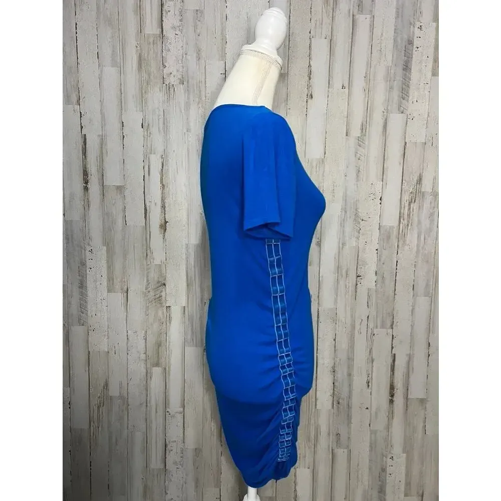 Ellie Tahari Women's XS Blue Size Ruched‎ Knee Length Short Sleeve Dress Casual - Image 2