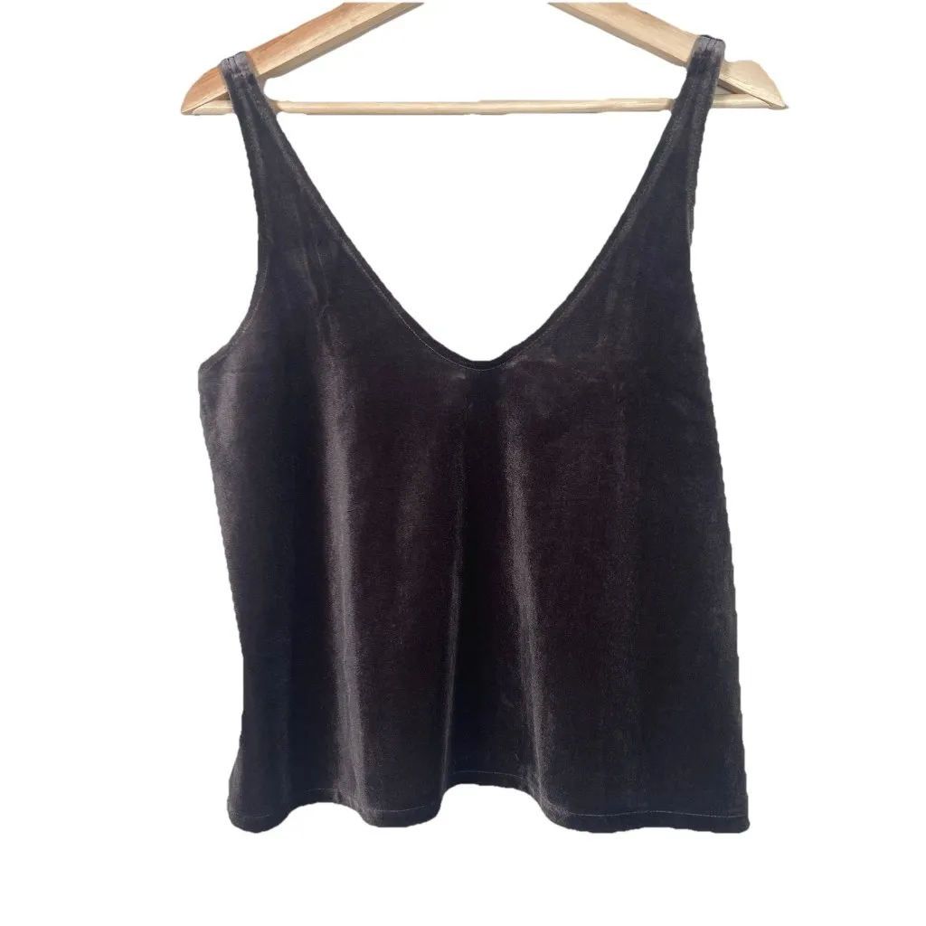 Madewell Velvet V Neck Tank Top Size M Brown‎ Preppy Boho Coquette Date Night - Image 3