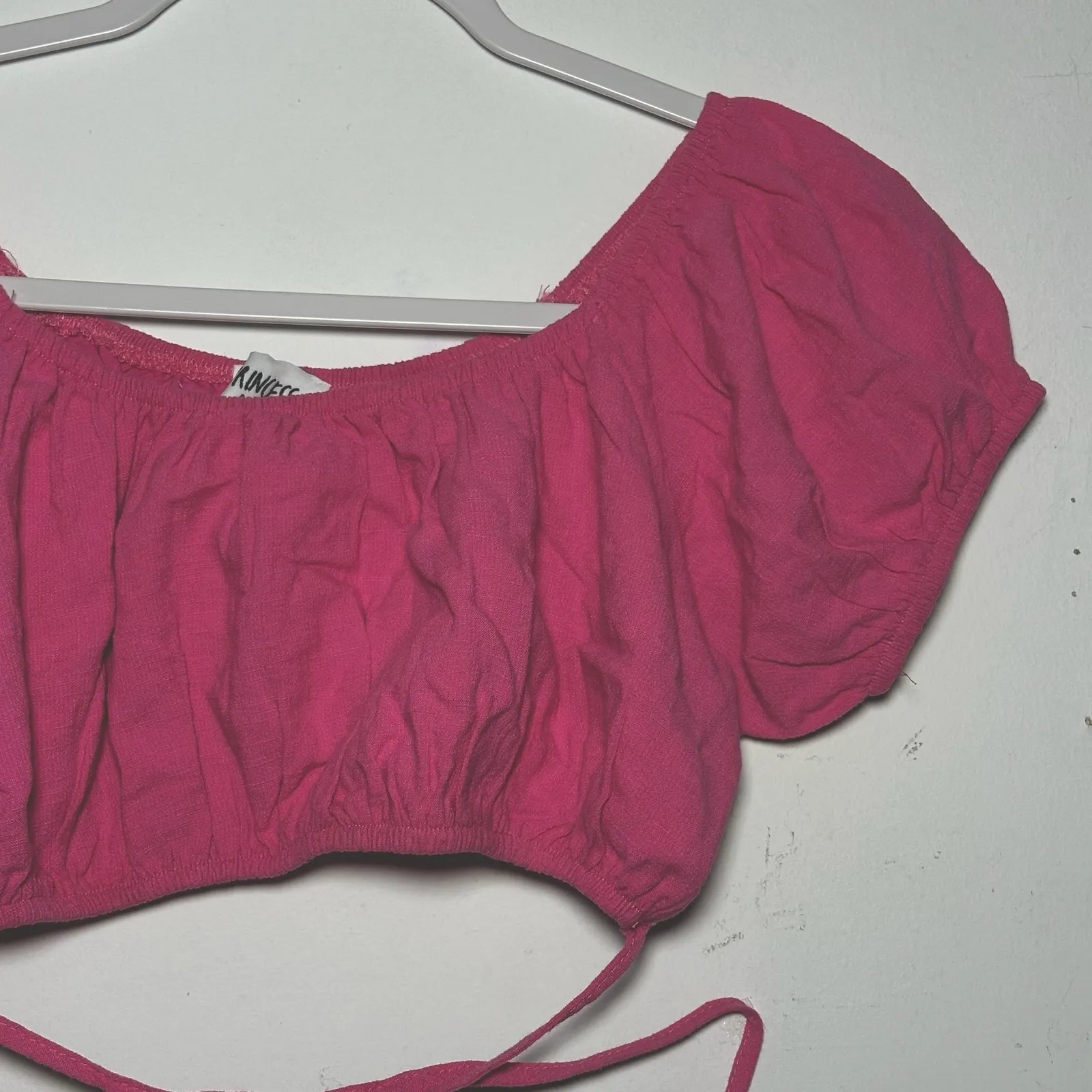 Princess Polly Hot Pink Off The Shoulder Puff Sleeve Crop Top Tie Wrap Size 4 - Image 9